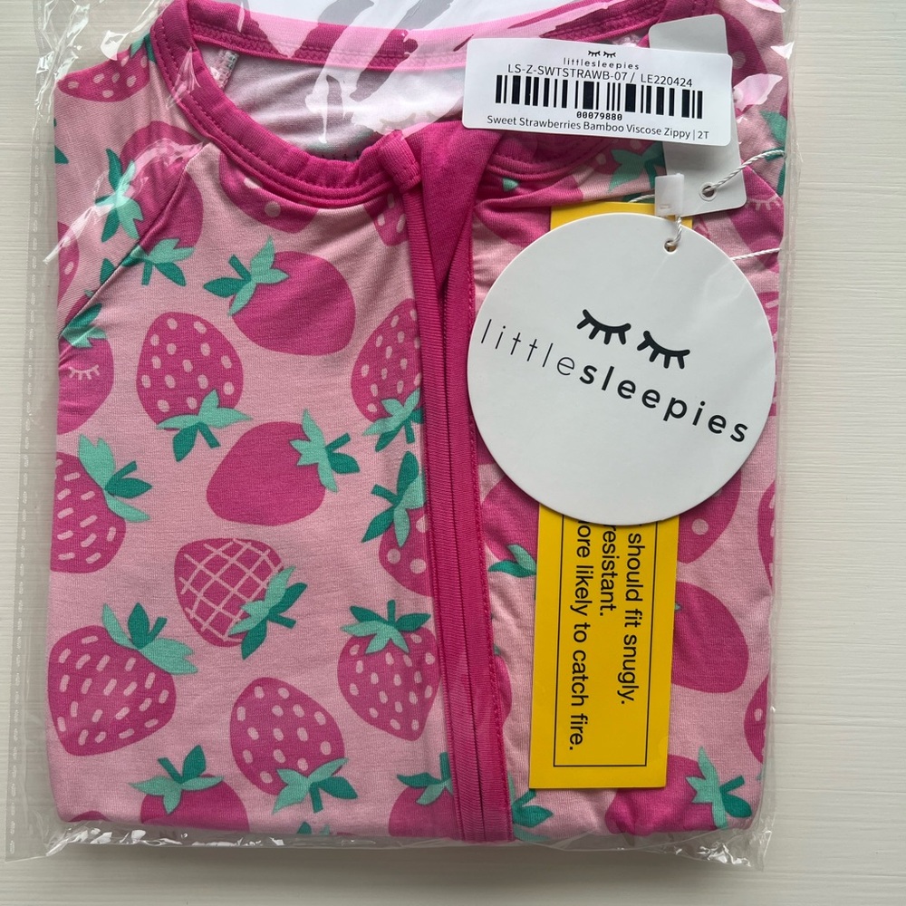 NWT 2T Little Sleepies Pink and Green Strawberry Zippy, Sweet Strawberries